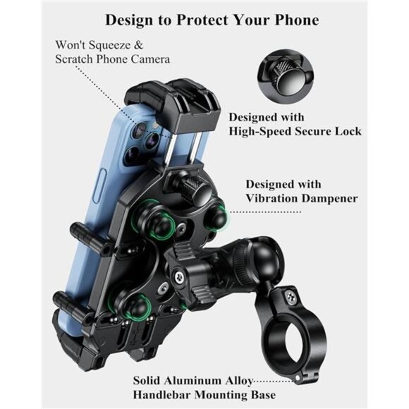 Motorcycle Phone Holder with Vibration Dampener & High-Speed Secure Lock - Picture 5 of 7
